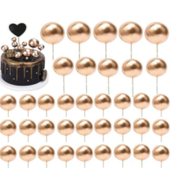 Mini Bubble Balls Cake Toppers Gold - Set Of 20