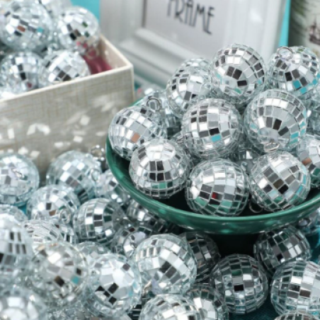 Mini Disco Balls Cake Toppers Silver - Set Of 10