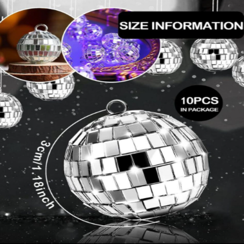 Mini Disco Balls Cake Toppers Silver - Set Of 10