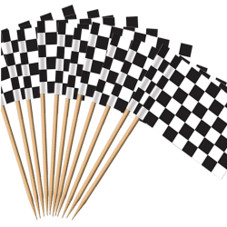 Black and White Racing Flag for Race Cars Cake Toppers - Set Of 10