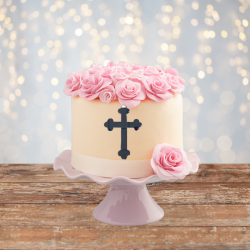 Set Of 4 - Christening Cross Acrylic Cupcake Topper - Mirror Silver