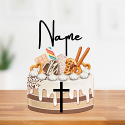 Personalised Top Cake Name + Front Cross Acrylic Topper