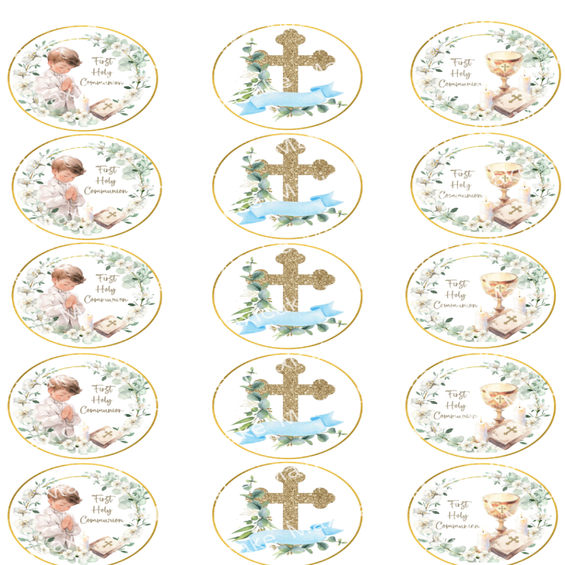 Communion Boy Sample 02 Edible Toppers - Set Of 15