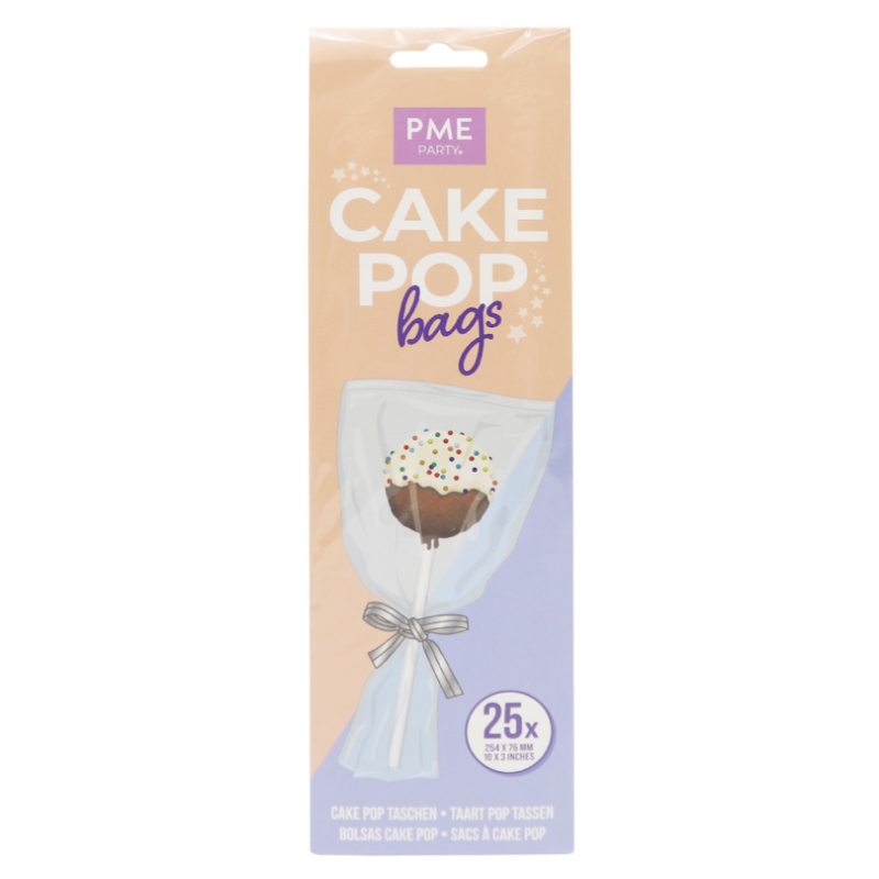 Cake Pop Bags with Silver Ties (254 x 76mm / 10 x 3”) - Set Of 25