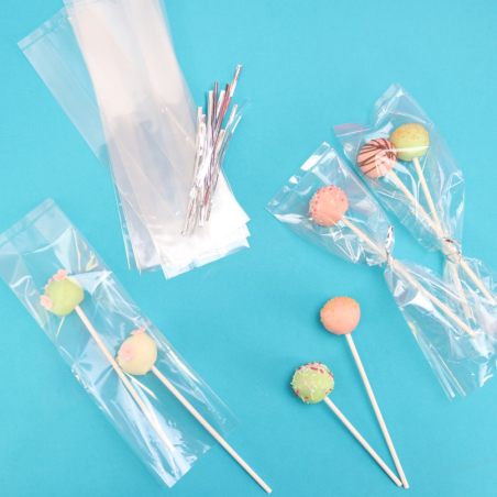 Cake Pop Bags with Silver Ties (254 x 76mm / 10 x 3”) - Set Of 25