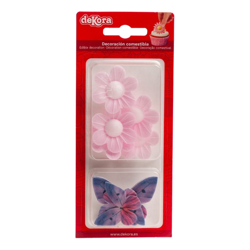 Dekora Wafer Assortment Rose Flowers And Lilac Butterflies