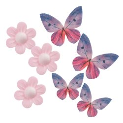 Dekora Wafer Assortment Rose Flowers And Lilac Butterflies