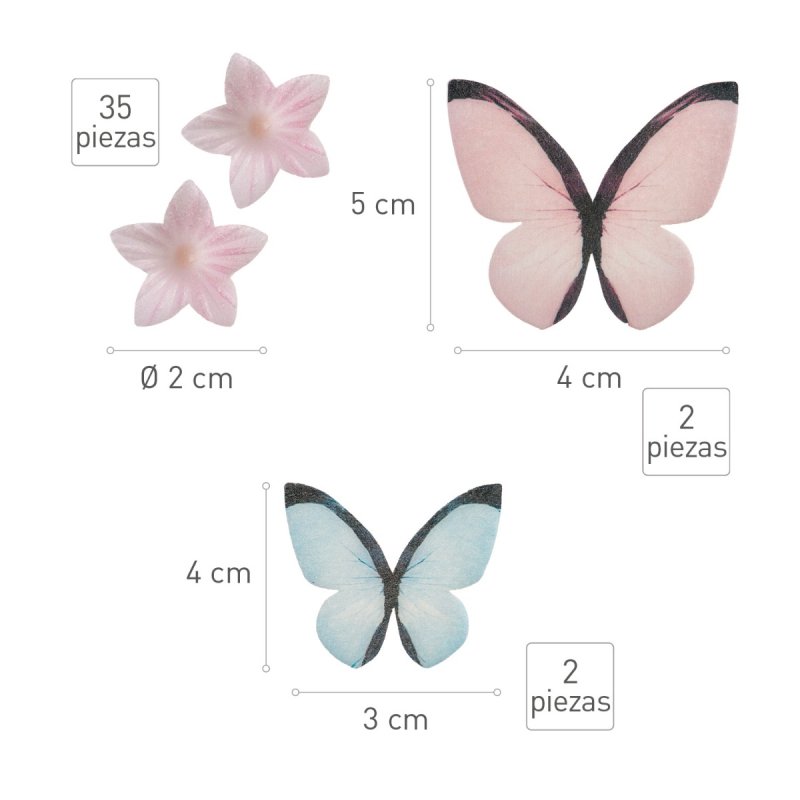 Dekora Wafer Assortment Mini Pink Flowers And Pink And Blue Butterflies