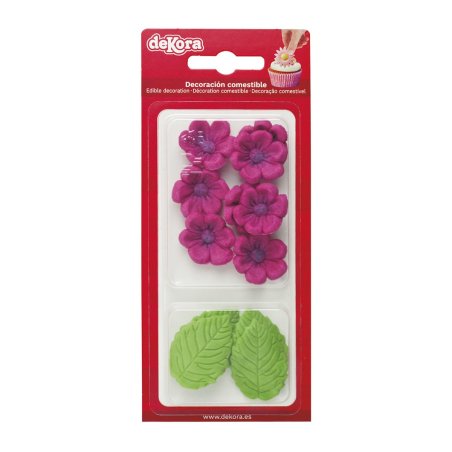 Dekora Wafer Assortment 8 Fuchsia Flowers And 5 Green Leaves