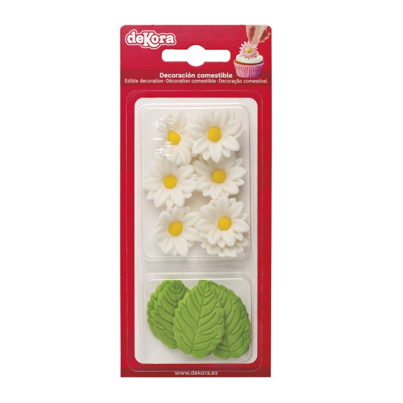 Dekora Wafer Assortment 7 White Marguerites And 5 Green Leaves