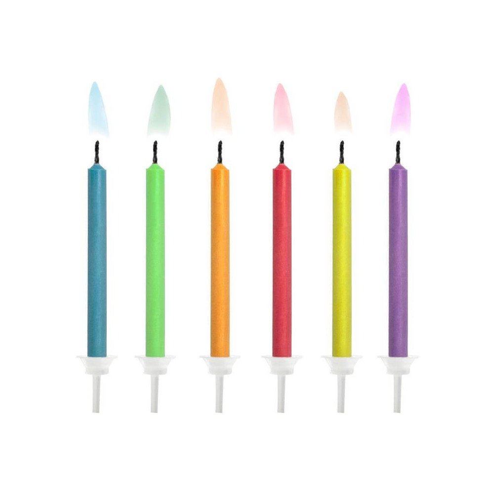 Birthday Candles Coloured Flames Mix - Set Of 6
