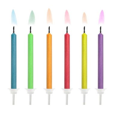 Birthday Candles Coloured Flames Mix - Set Of 6