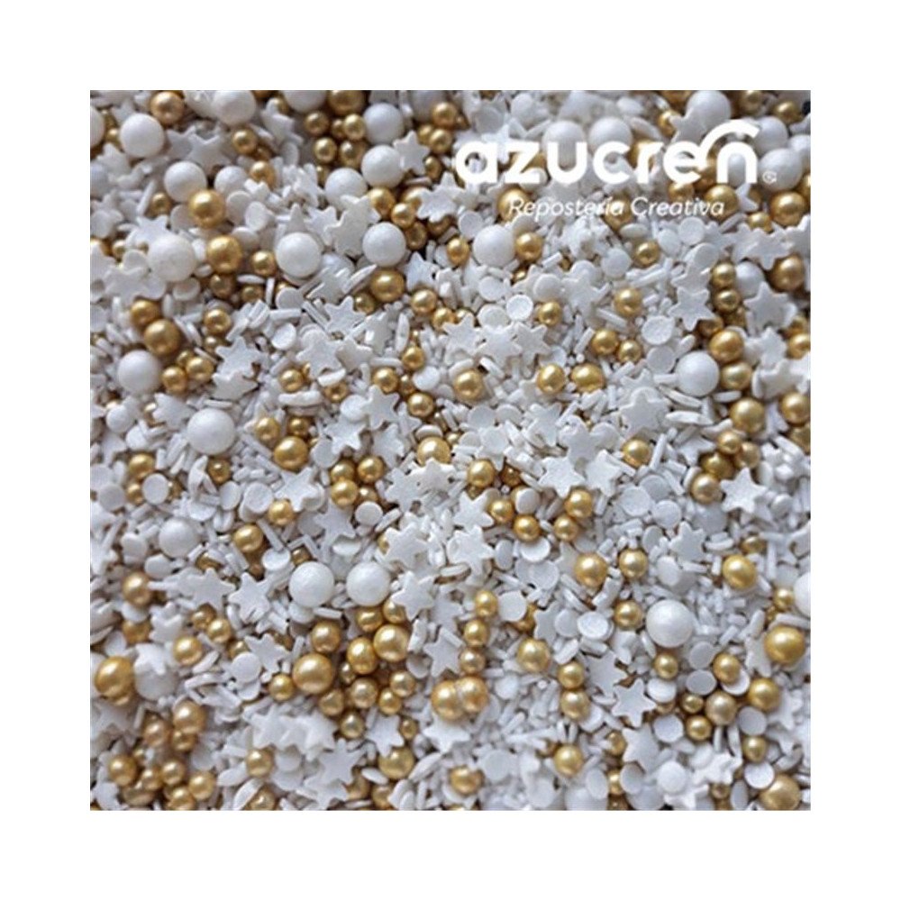 Azucren White-Gold Sprinkles - 90 g