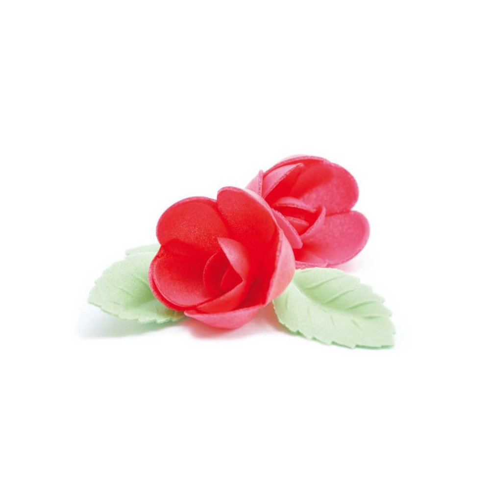 ScrapCooking® Edible wafer decorations 4 red roses + 6 green leaves