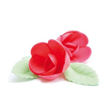 ScrapCooking® Edible wafer decorations 4 red roses + 6 green leaves