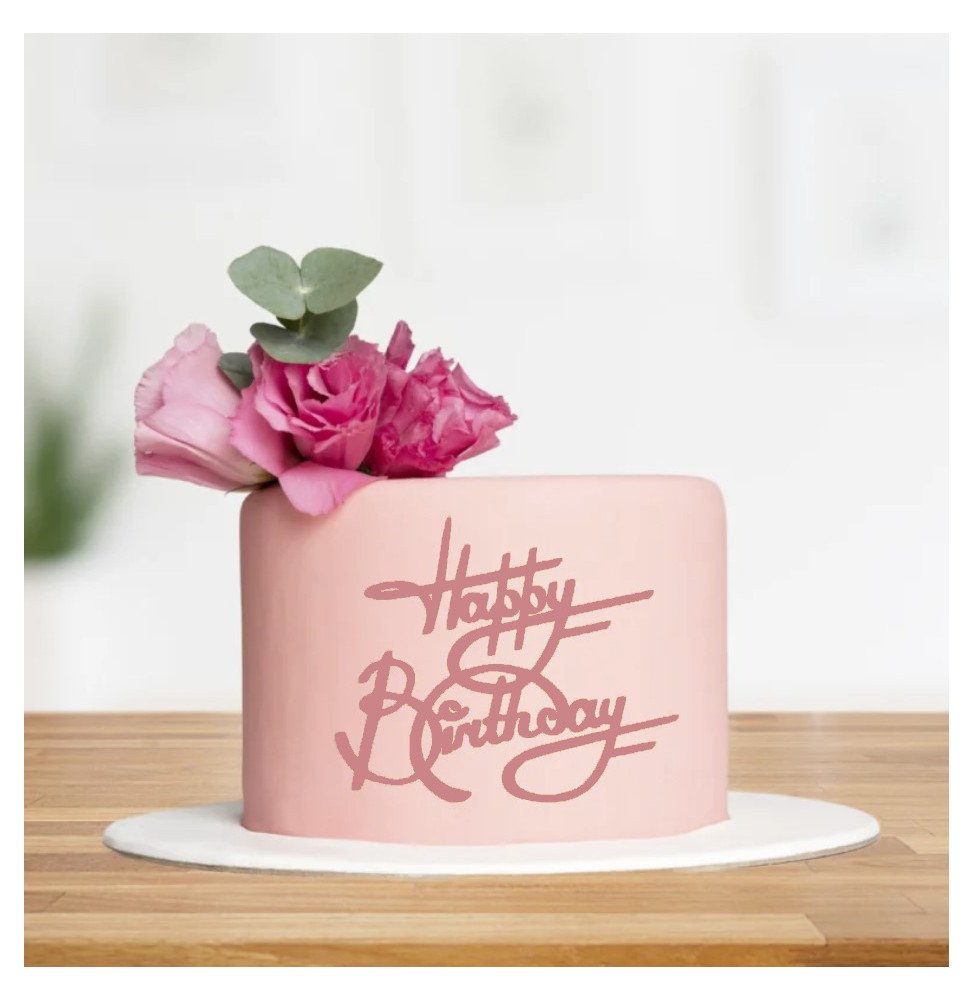 Happy Birthday Front Acrylic  Topper - Rose Gold