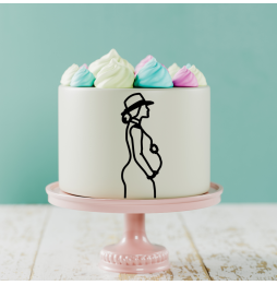 Minimalist Girl Pregnant Cake Sample 09 Topper Acrylic - Black