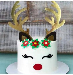 Merry Christmas Elk Antler Flower Cake Topper - Set Of 10