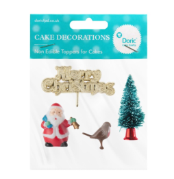 Christmas Themed Plastic Cake Decorations - Set Of 4