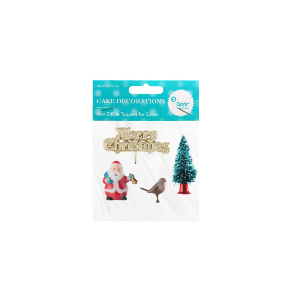 Christmas Themed Plastic Cake Decorations - Set Of 4