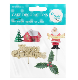 Christmas 01 Themed Plastic Cake Decorations - Set Of 4