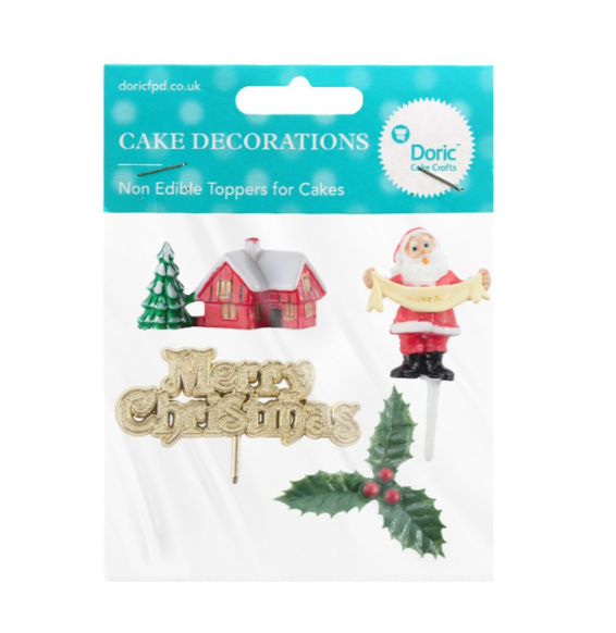 Christmas 01 Themed Plastic Cake Decorations - Set Of 4