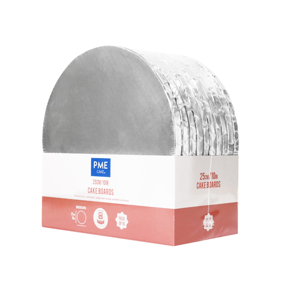 PME - 10" Round Cake Boards with Wrapped Edges, Silver - Pack of 10