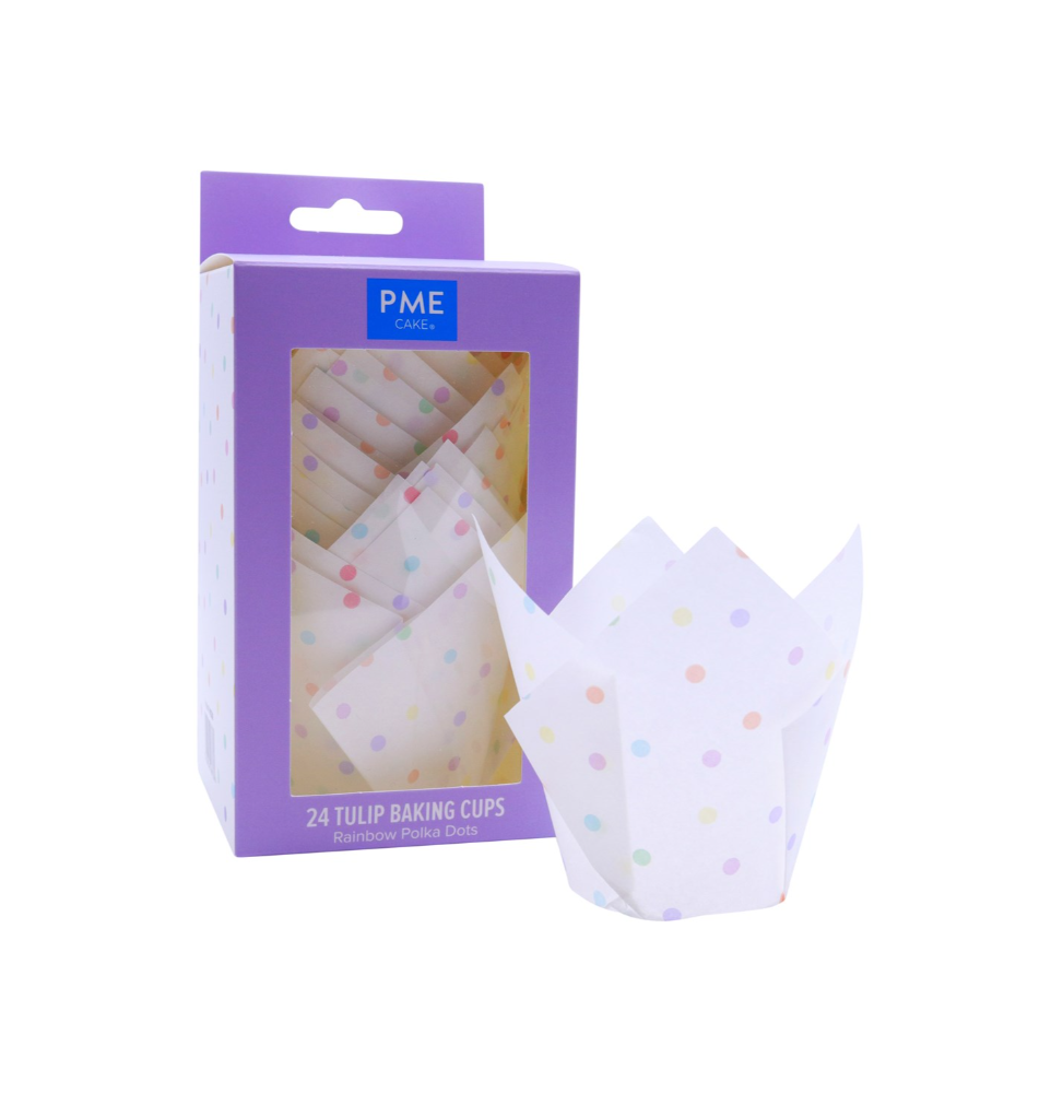 PME Tulip Muffin Cases - Rainbow Polka - Set Of 24