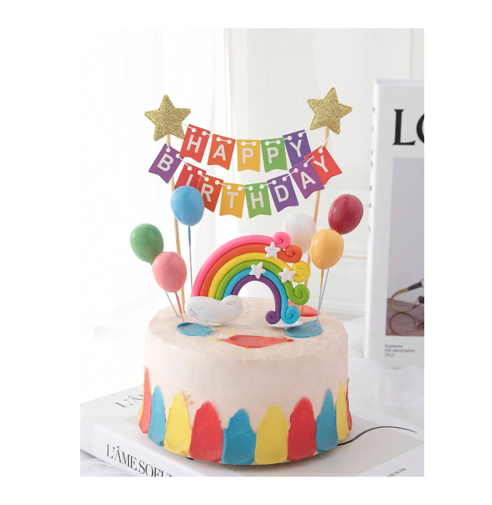 Rainbow  Balloon Birthday Cake Topper Decoration - Set Of 8