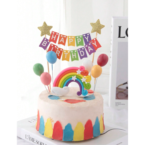 Rainbow  Balloon Birthday Cake Topper Decoration - Set Of 8