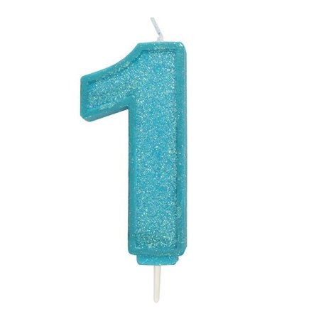 Blue Sparkle Numeral Candle - Number 1 - 70mm