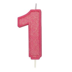 Pink Sparkle Numeral Candle - Number 1 - 70mm