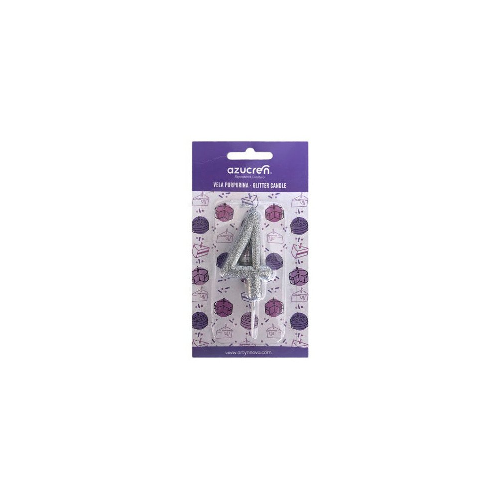 CANDLE Nº 4 SILVER GLITTER WITH BLISTER