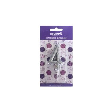 CANDLE Nº 4 SILVER GLITTER WITH BLISTER