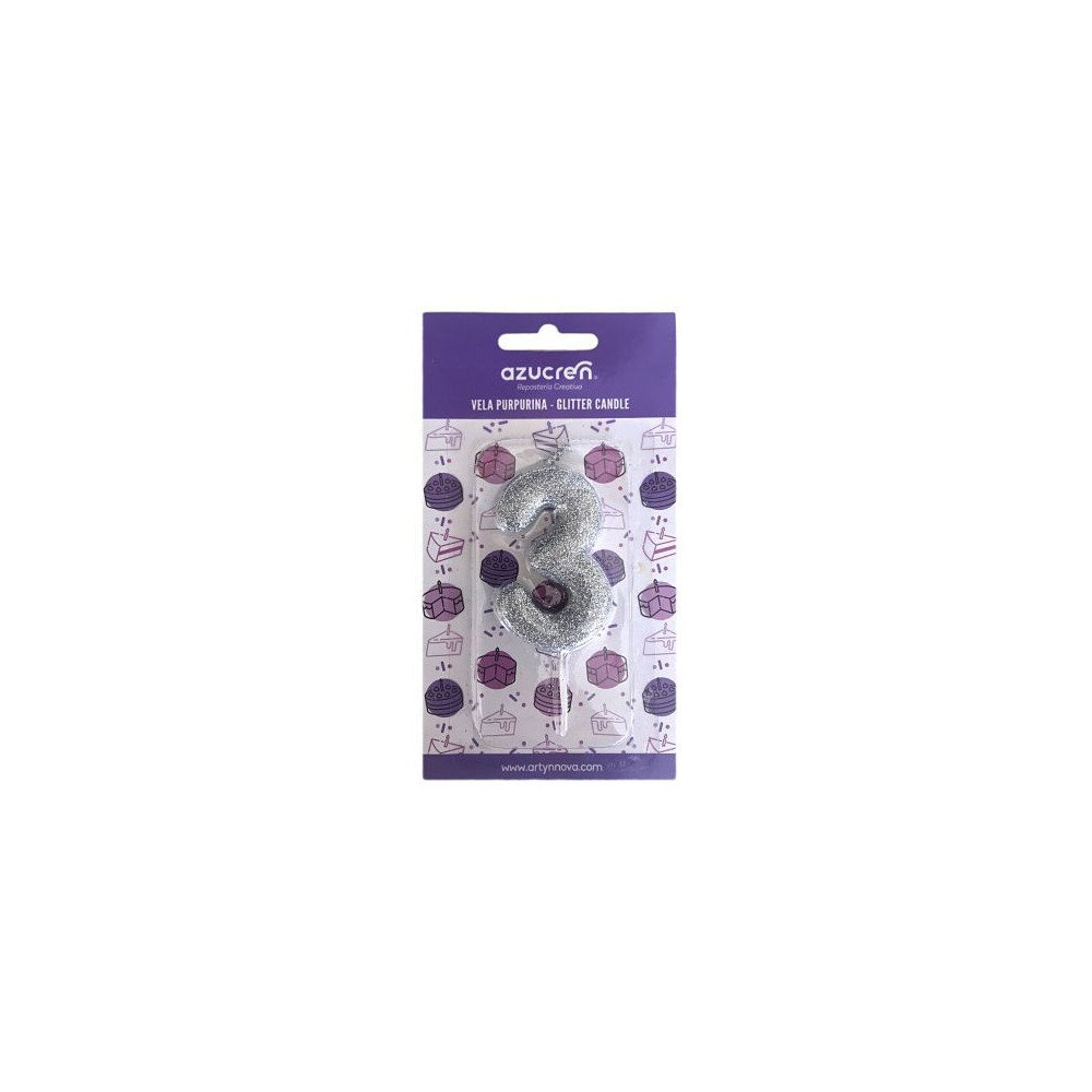 CANDLE NO. 3 SILVER GLITTER WITH BLISTER