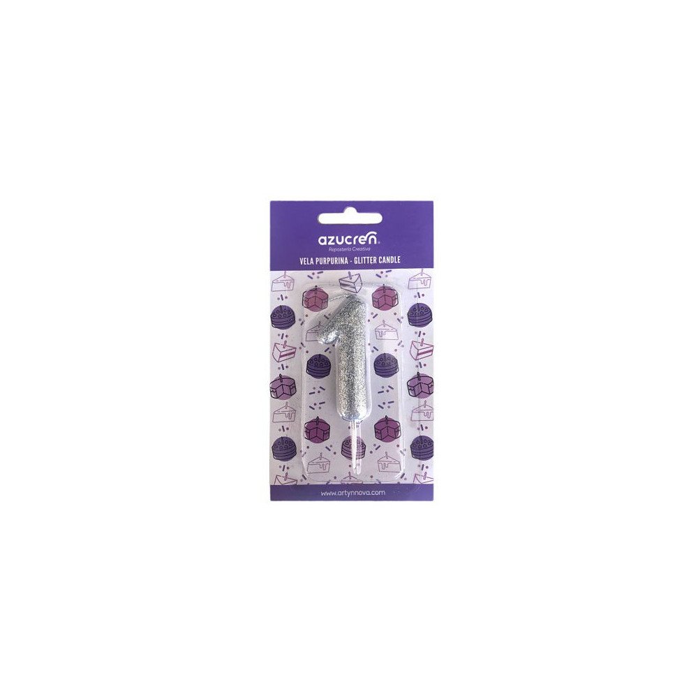 CANDLE Nº 1 SILVER GLITTER WITH BLISTER