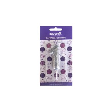 CANDLE Nº 1 SILVER GLITTER WITH BLISTER