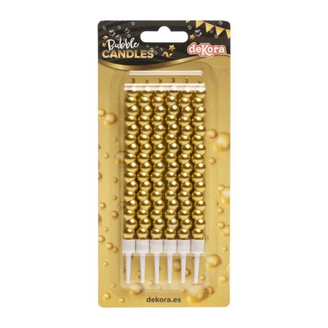 6 GOLD COLOR BUBBLE CANDLES 14 CM. DEKORA