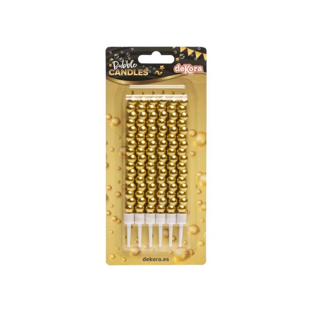 6 GOLD COLOR BUBBLE CANDLES 14 CM. DEKORA