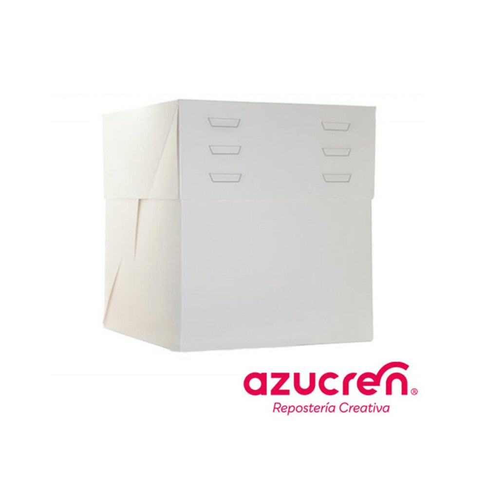 WHITE CAKE BOX ADJUSTABLE HEIGHT 25 X 25 X 20 TO 30 CM.