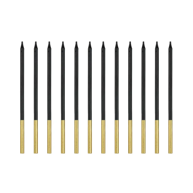 12 BLACK CANDLES - GOLD PARTYDECO 14 CM.