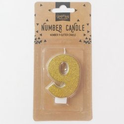 Gold Sparkle Numeral Candle - Nr 9