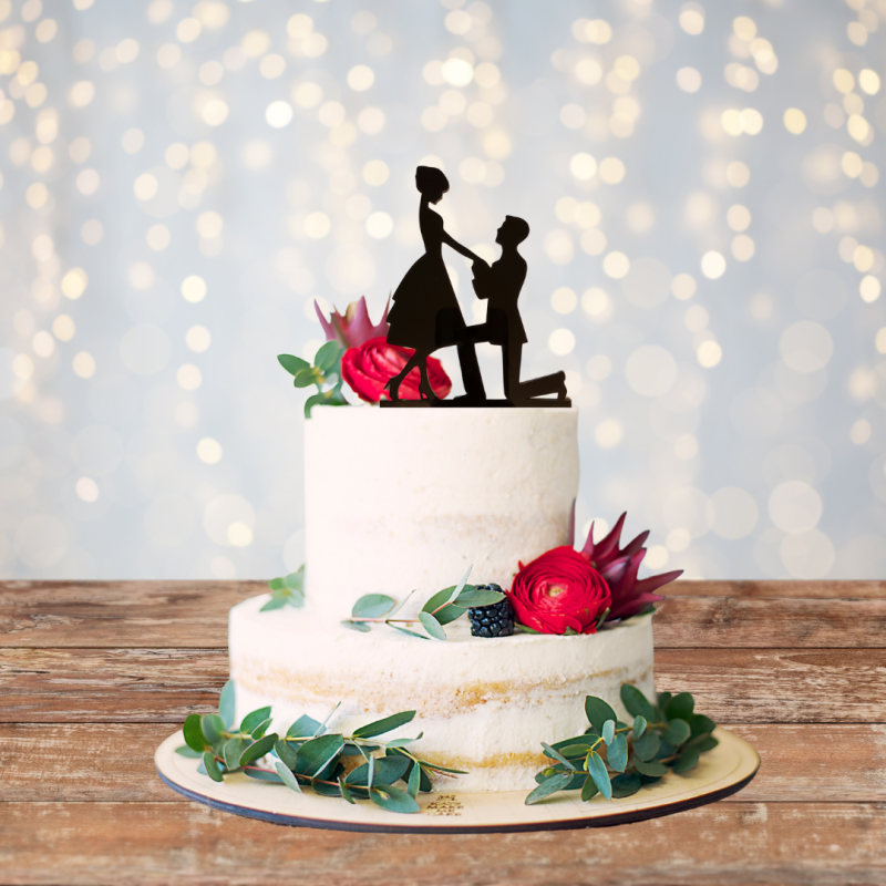 Engaged Couple Acrylic Cake Topper - Black