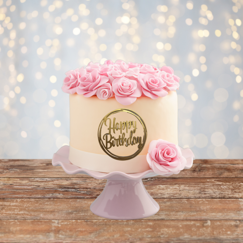 Happy Birthday Round Acrylic Cupcake Topper - Gold Mirror