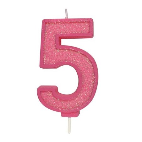 Pink Sparkle Numeral Candle - Number 5 - 70mm