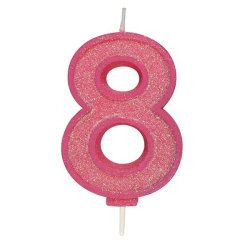 Pink Sparkle Numeral Candle - Number 8 - 70mm