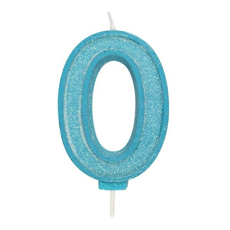 Blue Sparkle Numeral Candle - Number 0 - 70mm