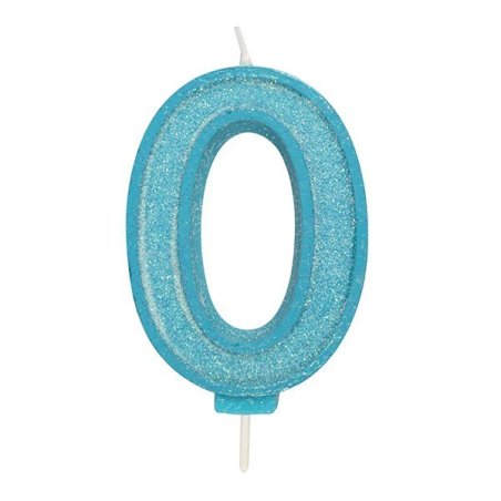 Blue Sparkle Numeral Candle - Number 0 - 70mm