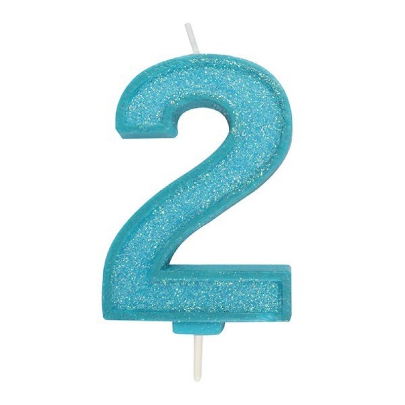 Blue Sparkle Numeral Candle - Number 2 - 70mm