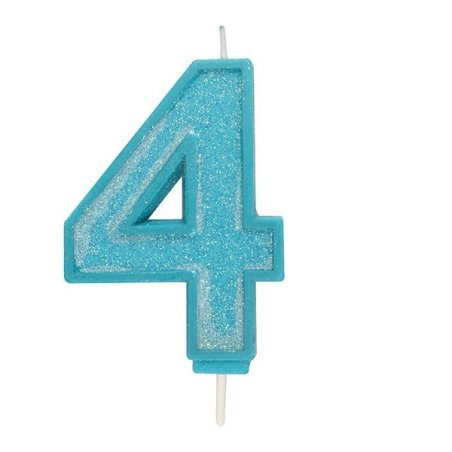 Blue Sparkle Numeral Candle - Number 4 - 70mm